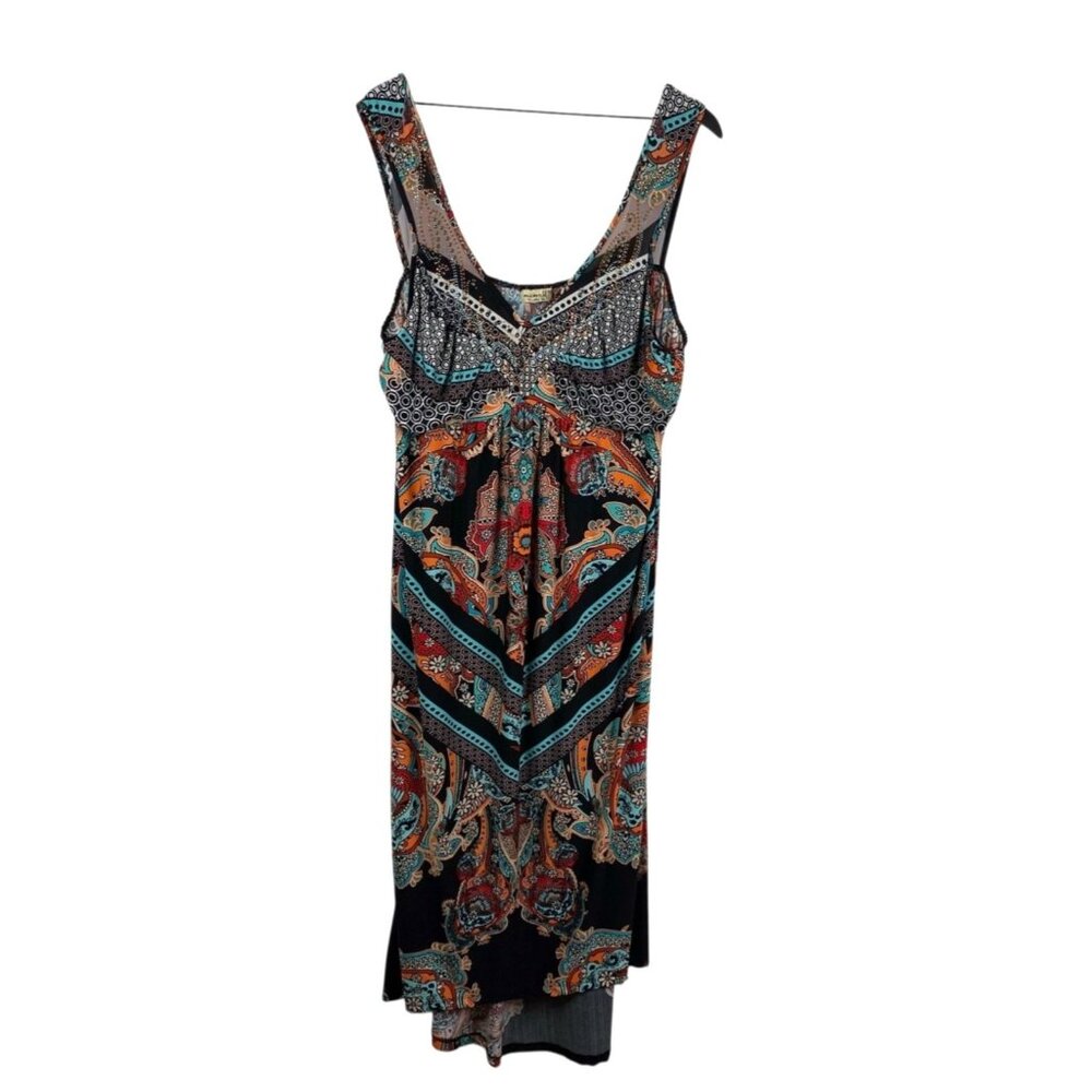 One World Dress Women's Sleeveless High Low Embellished Paisley Multicolor Sz XL